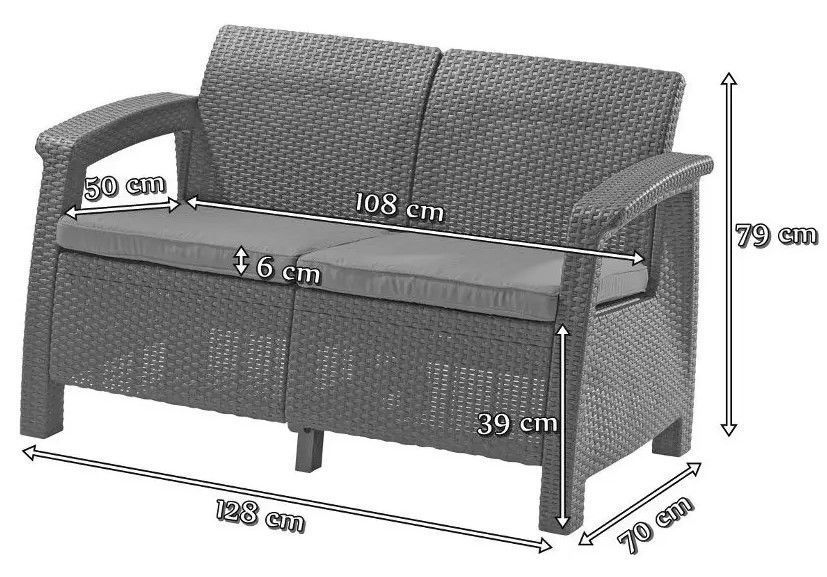 Диван пластиковий садовий Keter Corfu II Love seat, графіт 8711245158730 фото