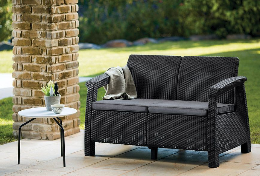 Диван пластиковий садовий Keter Corfu II Love seat, графіт 8711245158730 фото
