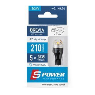 LED автолампа Brevia S-Power W16W 210Lm 5x2835SMD 12/24V CANbus, 2шт 10233X2 фото