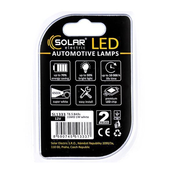 LED автолампа Solar 12V T8.5 BA9s 1SMD white, 2шт SL1333 фото