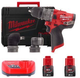 Дриль-шурупокрут з ударом акумуляторний MILWAUKEE, M12 FPDXKIT-202X, 44Нм, (+ заряд.пристрій, 2 акум., знімний патрон, 2 насадки 4933464138 фото