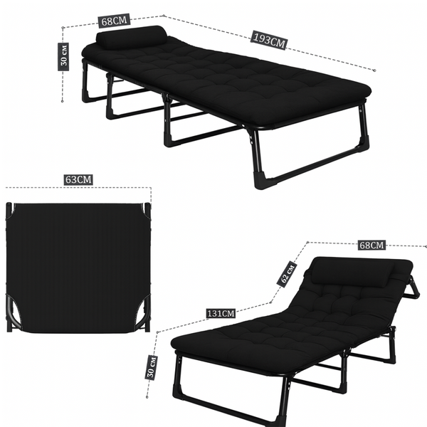 Розкладне ліжко (розкладачка) з матрацом і подушкою LEOBRO Black (LB-FB-A1-BLK) LB-FB-A1-BLK фото