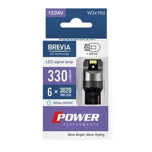 LED автолампа Brevia Power W21W 330Lm 6x3020SMD 12/24V CANbus, 2шт 10110X2 фото