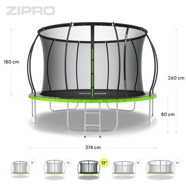 Батут Zipro Jump Pro Premium з внутрішньої сіткою 12 футів 374 см чорно-зелений 5907783039454 фото