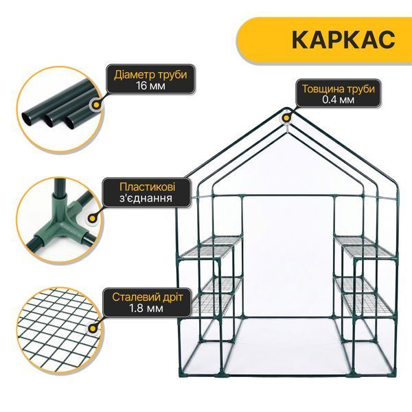 Стелаж-теплиця LEOBRO 143x143x195 см на 8 полиць Green (LB-G122) LB-G122 фото