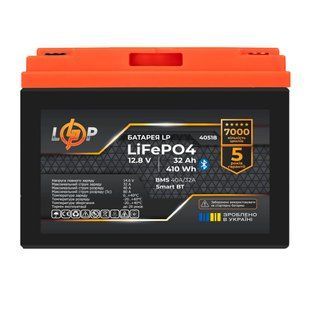 Акумулятор LP LiFePO4 12,8V - 32 Ah (410Wh) (BMS 40А/32A) пластик Smart BT LP40518 фото