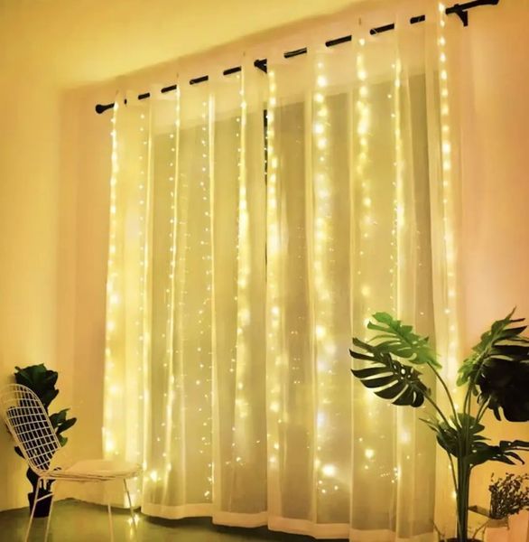 Гірлянда електрична Chomik Штора, 150 LED теплий білий, 3x1,5м, USB, з пультом, від мережі 5900779898479 фото