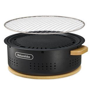 Настільна кругла піч із решіткою та сковорідкою Naturehike CNK2550CF010, 36*32.6*12 см, хромоване залізо 6977465869364 фото