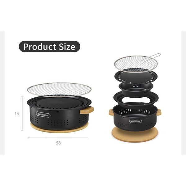 Настільна кругла піч із решіткою та сковорідкою Naturehike CNK2550CF010, 36*32.6*12 см, хромоване залізо 6977465869364 фото