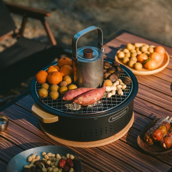 Настільна кругла піч із решіткою та сковорідкою Naturehike CNK2550CF010, 36*32.6*12 см, хромоване залізо 6977465869364 фото