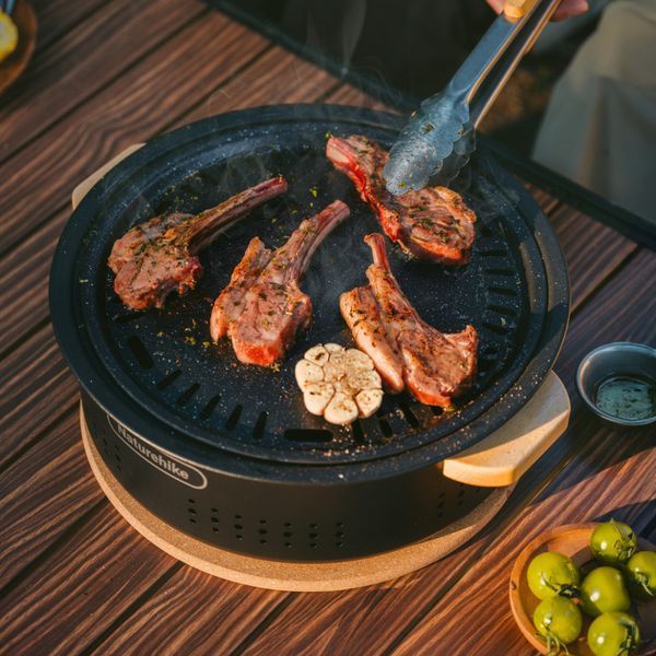 Настільна кругла піч із решіткою та сковорідкою Naturehike CNK2550CF010, 36*32.6*12 см, хромоване залізо 6977465869364 фото