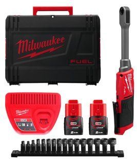 Гайковерт-тріскачка кутовий акумуляторний Hex 14.4мм MILWAUKEE, M12 FPTR-202X, 81Нм (зарядний пристрій, 2 акум. Х 2Аг, наскрізні 4933499411 фото