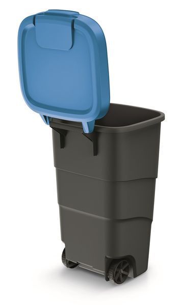 Бак для сміття Prosperplast Wheeler 110 л, антрацит, синя кришка 5905197462905 фото