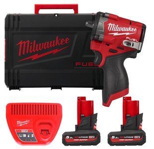 Гайковерт акумуляторний 3/8'' MILWAUKEE з кільцем M12 FCIWF38G3-502X, 745Нм (зарядний пристрій, 2 акум. Х 5Аг, HDкейс) 4933493452 фото