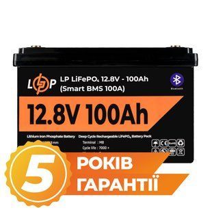Акумулятор LP LiFePO4 12V (12,8V) - 100 Ah (1280Wh) (Smart BMS 100А) з BT пластик LP20197 фото