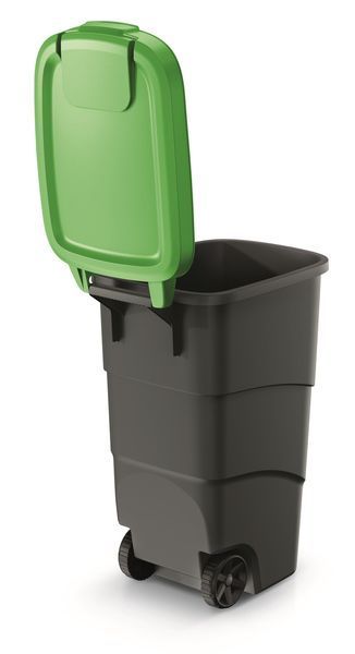 Бак для сміття Prosperplast Wheeler 110 л, антрацит, зелена кришка 5905197462912 фото