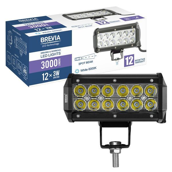 Фара світлодіодна Brevia CREE Spot 10-30V, 36W (12x3W), 3000Lm, 1шт 10712SX1 фото