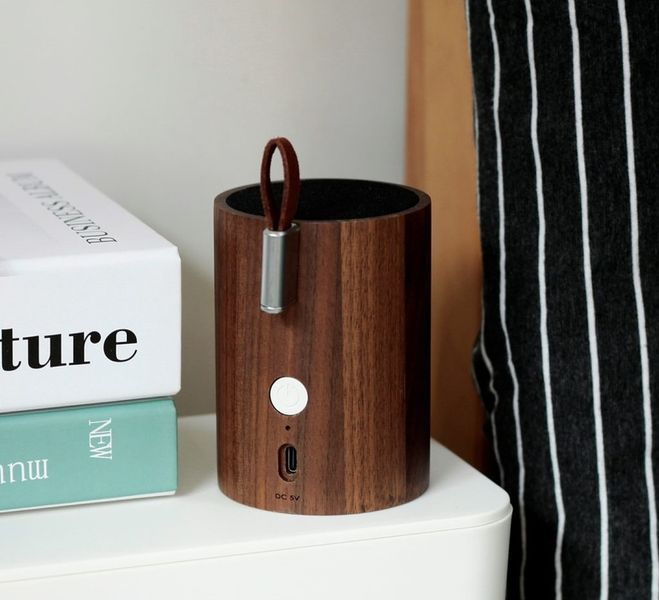 Портативний Bluetooth-динамік із вбудованим світильником Gingko Drum, дерево горіх G020WT фото